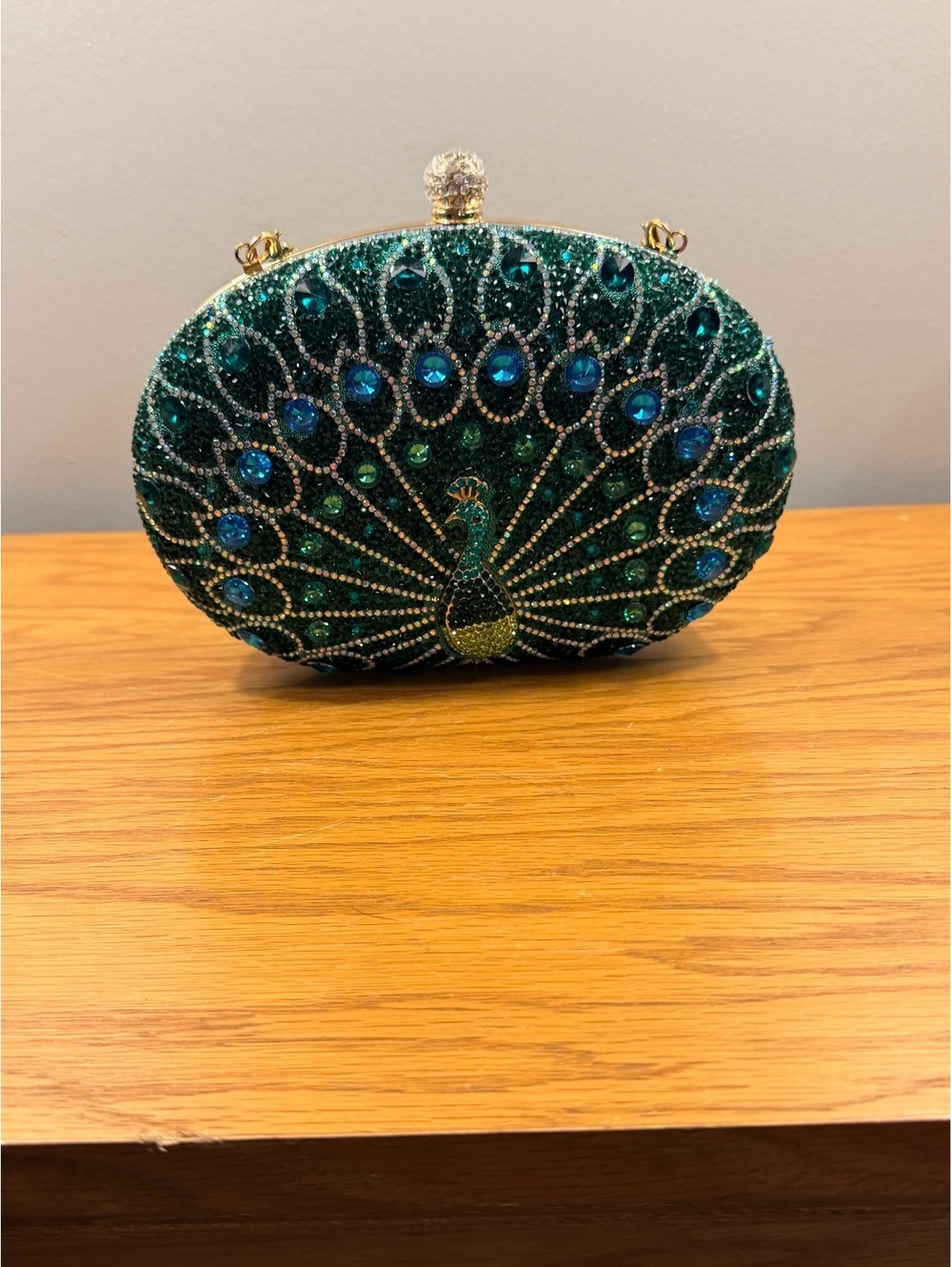 Elegant Peacock Design Beaded Clutch Evening Bag